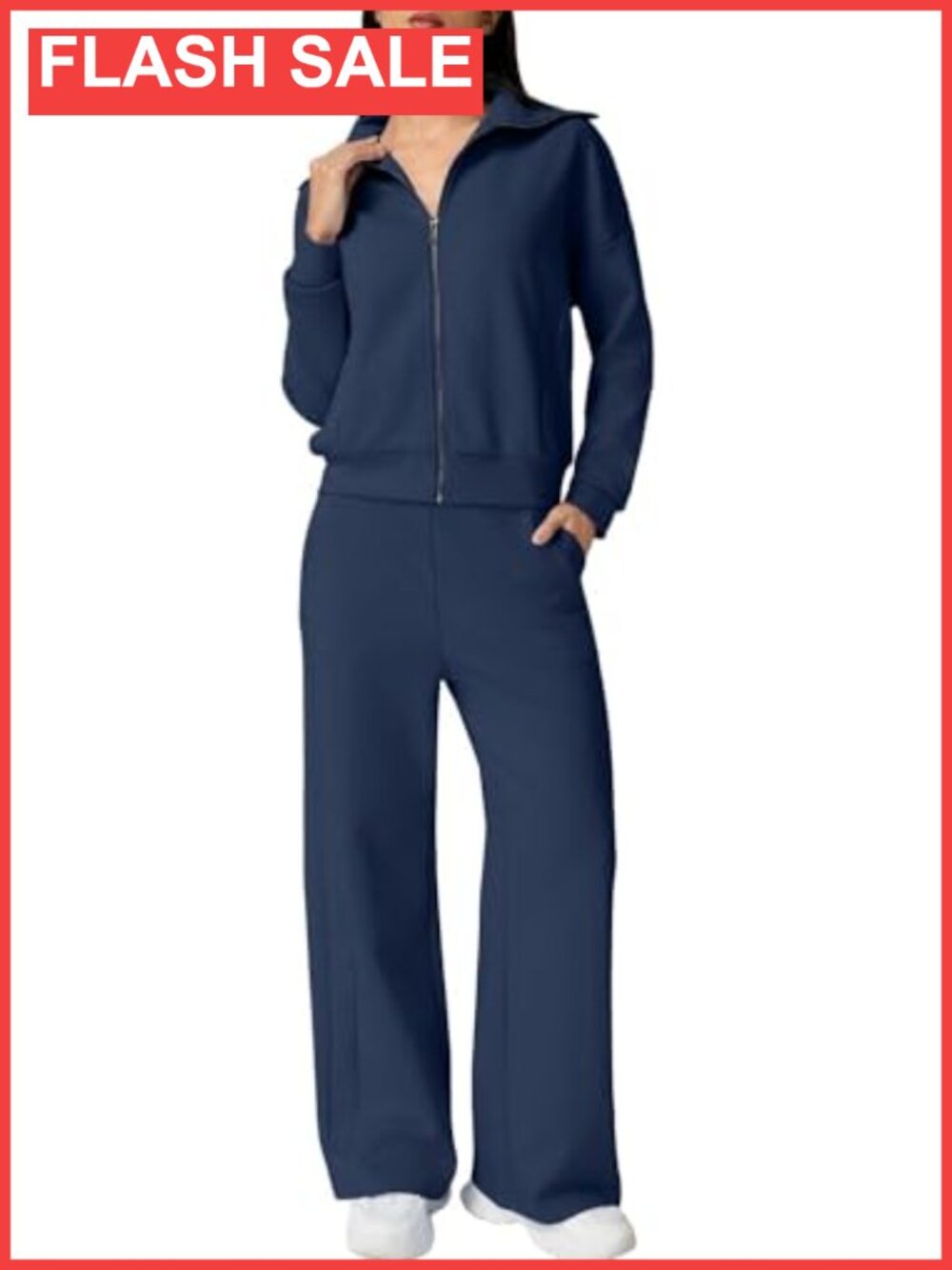 Women's Cotton 2 Piece Zip Up Sweatshirt Wide Leg Pants Matching Set
